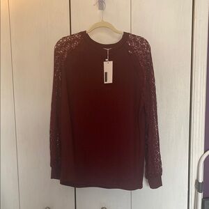 Elegant Lace Sleeve Women's Top - Burgundy XL